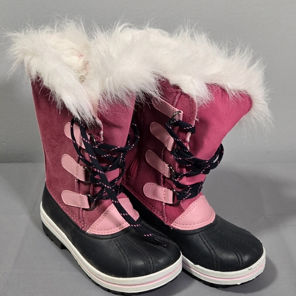 Ozark Trail Pink and Black Kids Youth Fur-Lined Winter Boots Size 13 Almost NEW - Picture 1 of 12